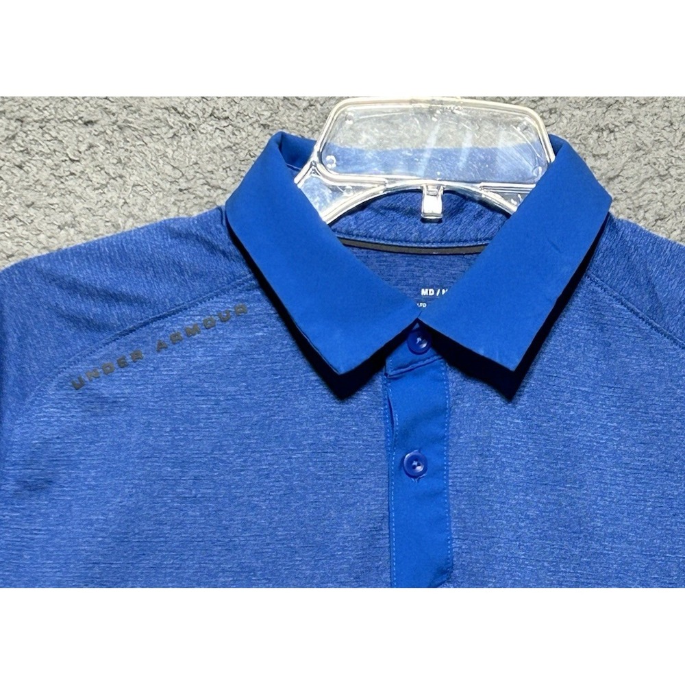 Under Armour HeatGear Blue‎ Heather Tech Golf Polo Shirt Mens Medium UA - Picture 2 of 11